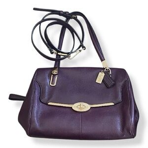 Coach Kristin Plum Leather Satchel Shoulder Crossbody Turnlock Zip Top Bag 25169